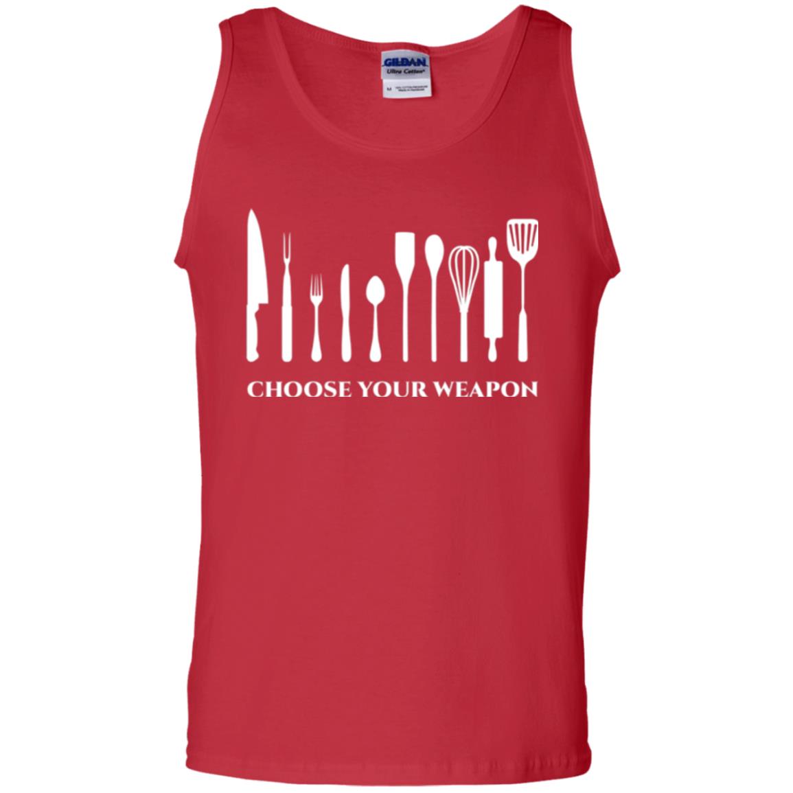 Chef Kitchen Cutlery T-shirt Choose Your Weapon Red