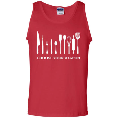 Chef Kitchen Cutlery T-shirt Choose Your Weapon Red