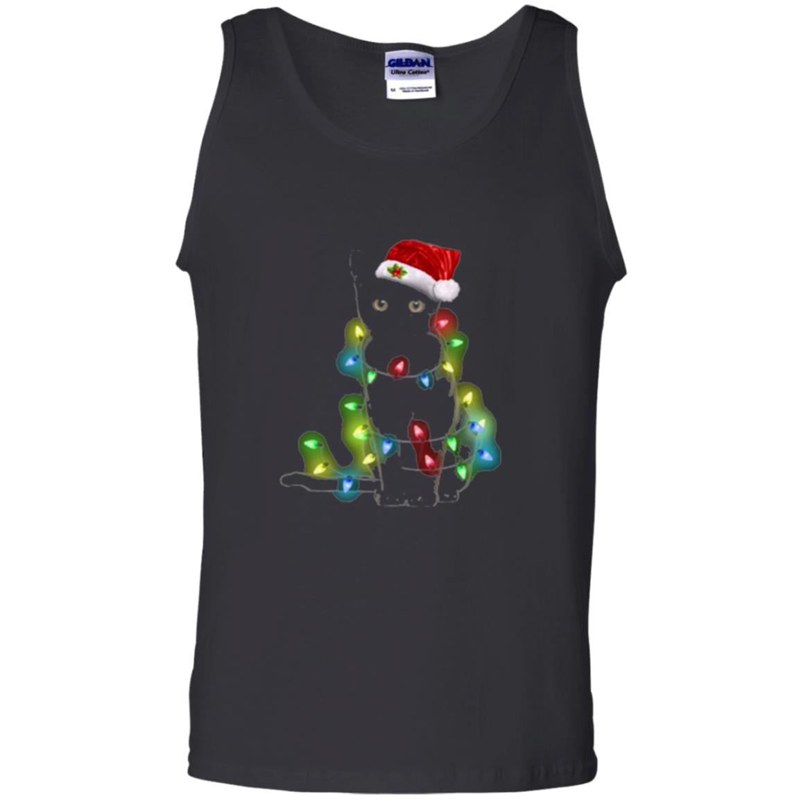 Christmas T-shirt Cat And Lights Black