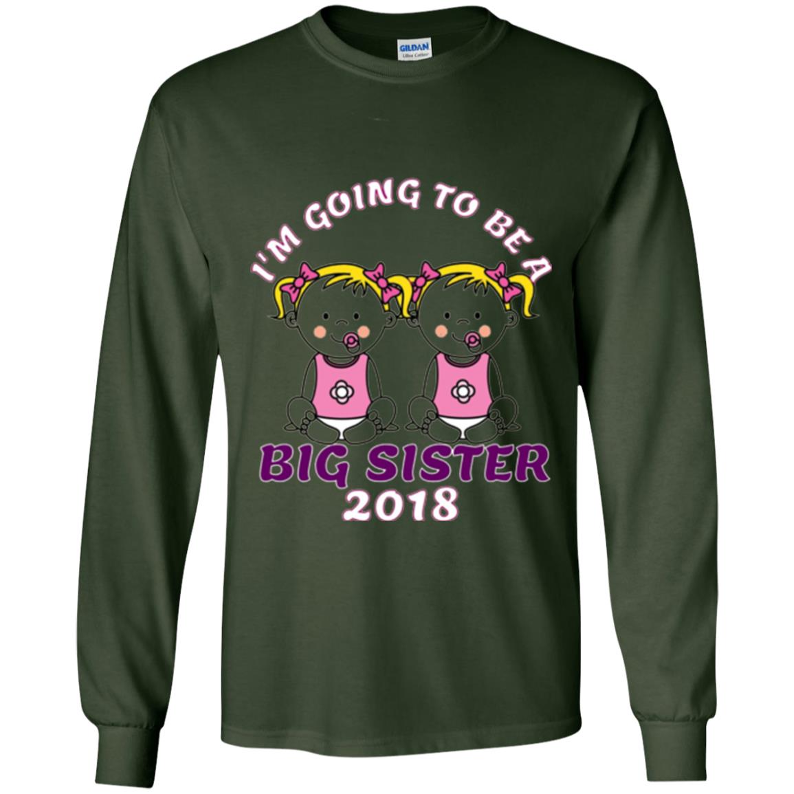 Family T-shirt I_m Going To Be A Big Sister Of Twins 2018 Forest Green