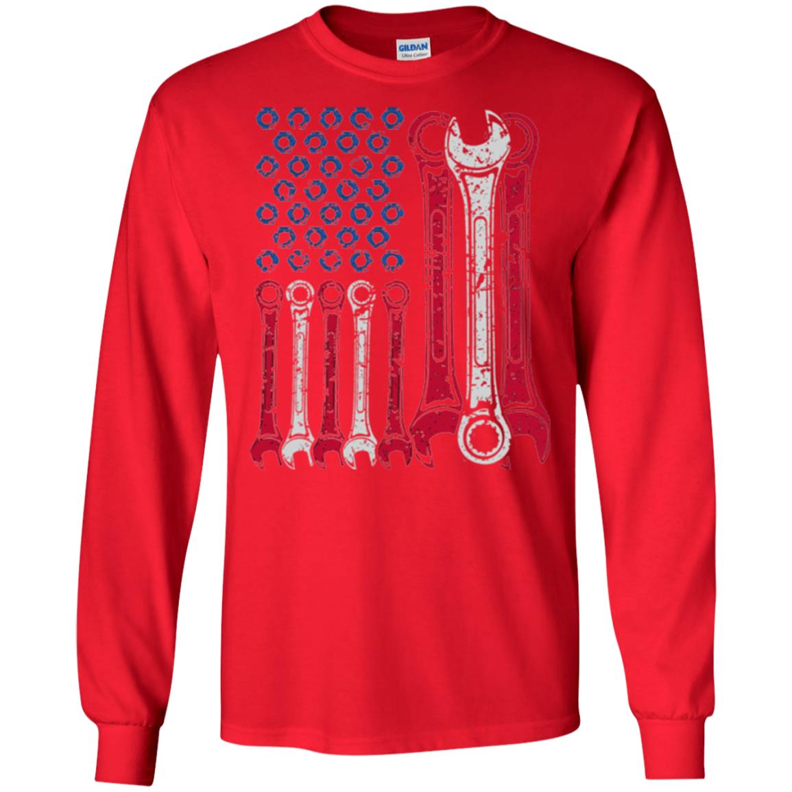 Mechanic T-shirt Usa Red White Blue American Flag Red