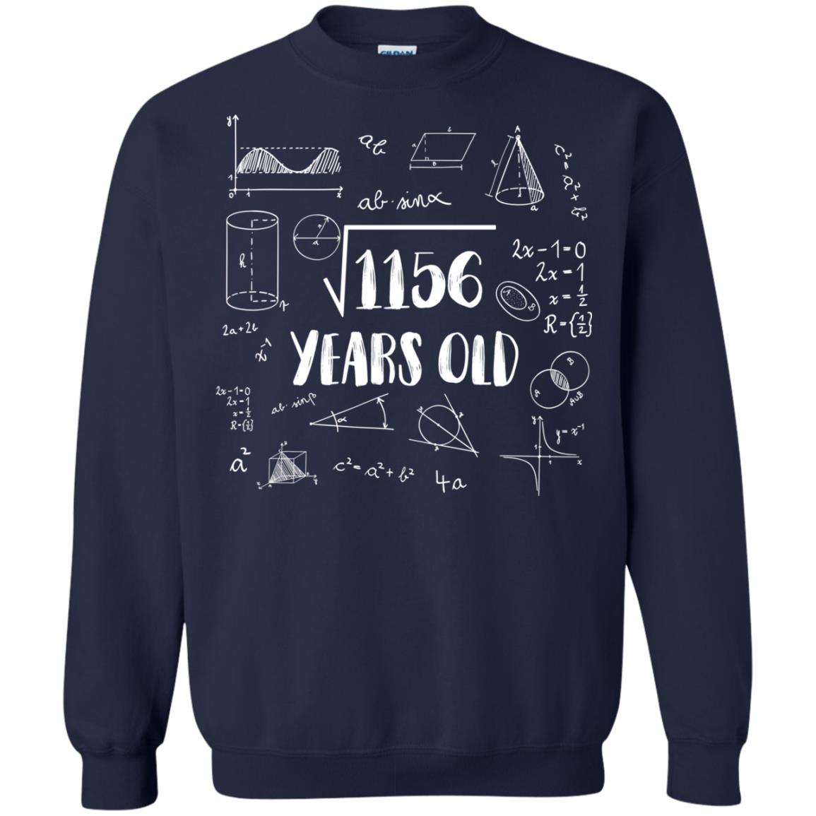 Square Root Of 1156 34th Birthday 34 Years Old Math T-shirt Navy