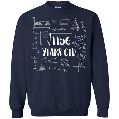 Square Root Of 1156 34th Birthday 34 Years Old Math T-shirt Navy