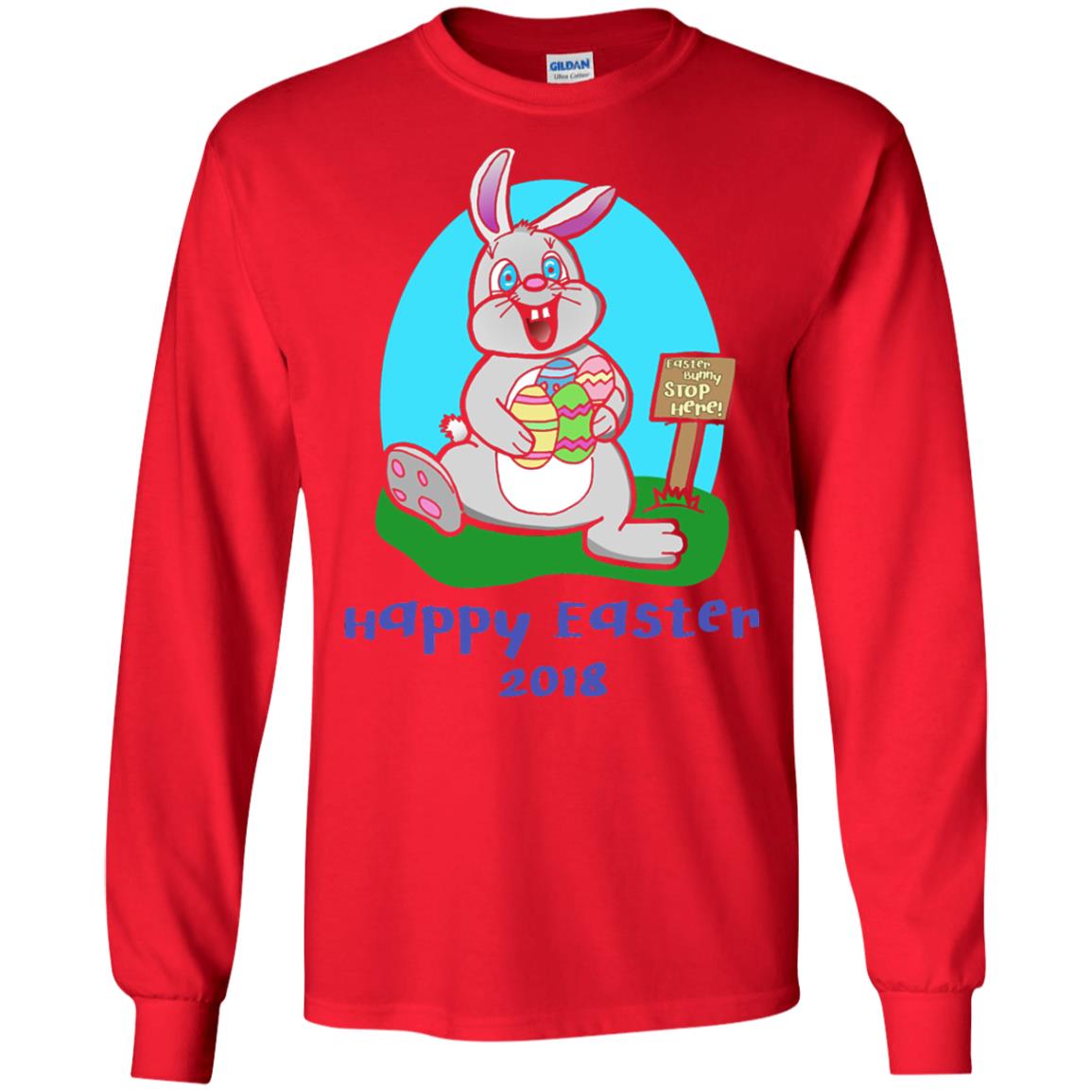 Easter Bunny Stop Here Funny Easter Day T-shirt Red