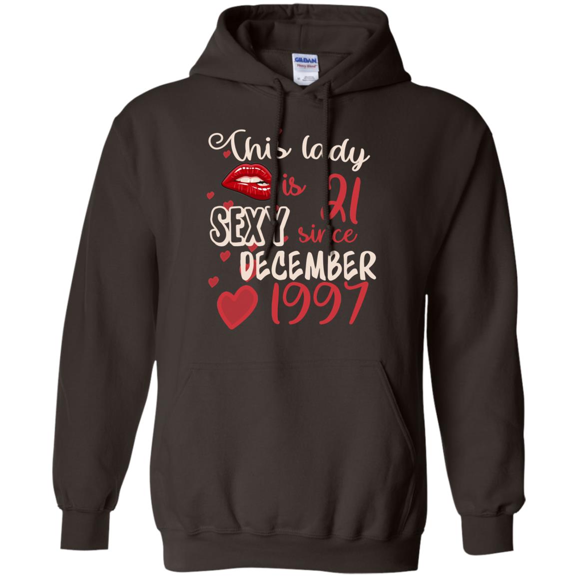 This Lady Is 21 Sexy Since December 1997 21st Birthday Shirt For December Womens Dark Chocolate