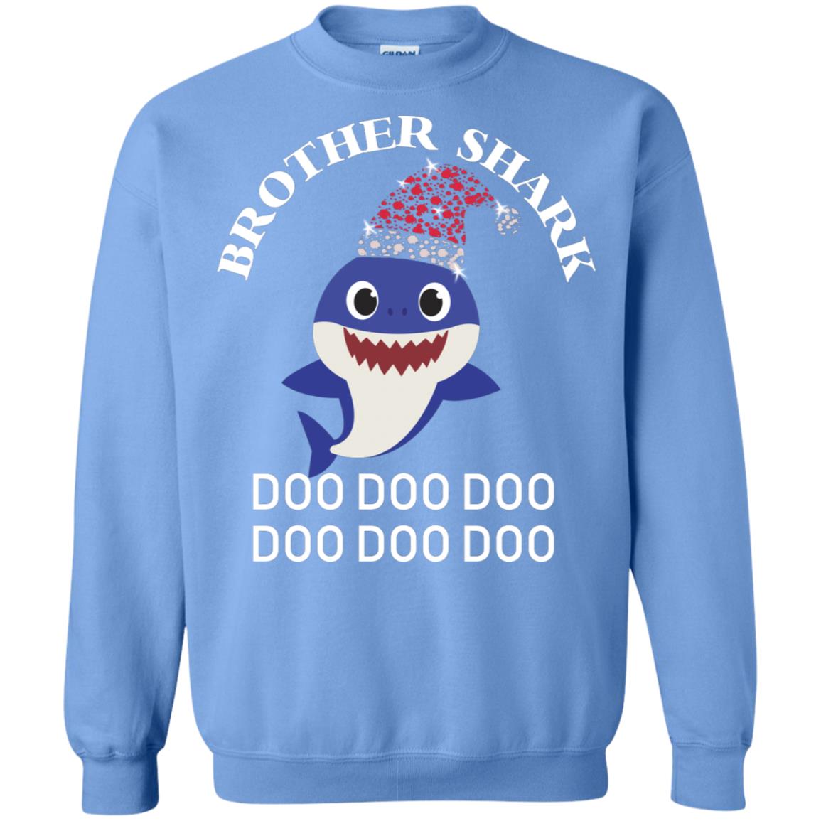 Brother Shark With Santa Claus Hat Merry X-mas Family Shark Gift Shirt Carolina Blue