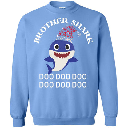 Brother Shark With Santa Claus Hat Merry X-mas Family Shark Gift Shirt Carolina Blue
