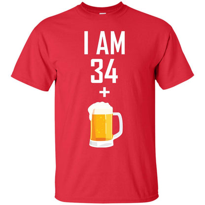 I Am 34 Plus 1 Beer 35th Birthday T-shirt Red