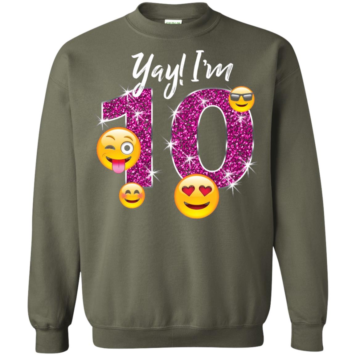 Funny Emoji Birthday 10th Birthday T-shirt Military Green