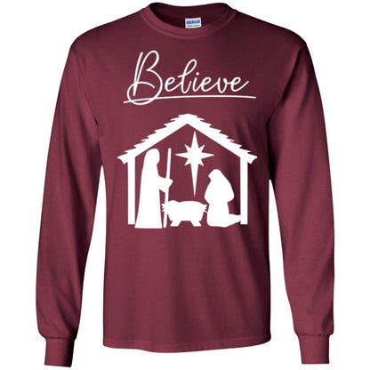 Christian Christmas T-shirt Believe Jesus Celebrate Maroon