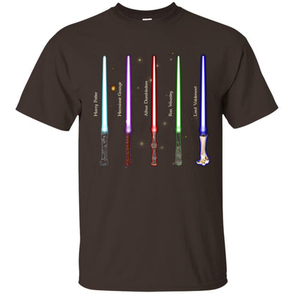 Harry Potter Lightsaber Wands Movie Fan T-shirt Dark Chocolate