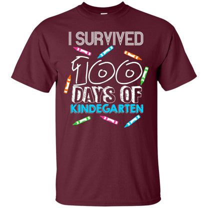 Teacher Kid T-shirt I Survived 100 Days Of Kindergarten Maroon