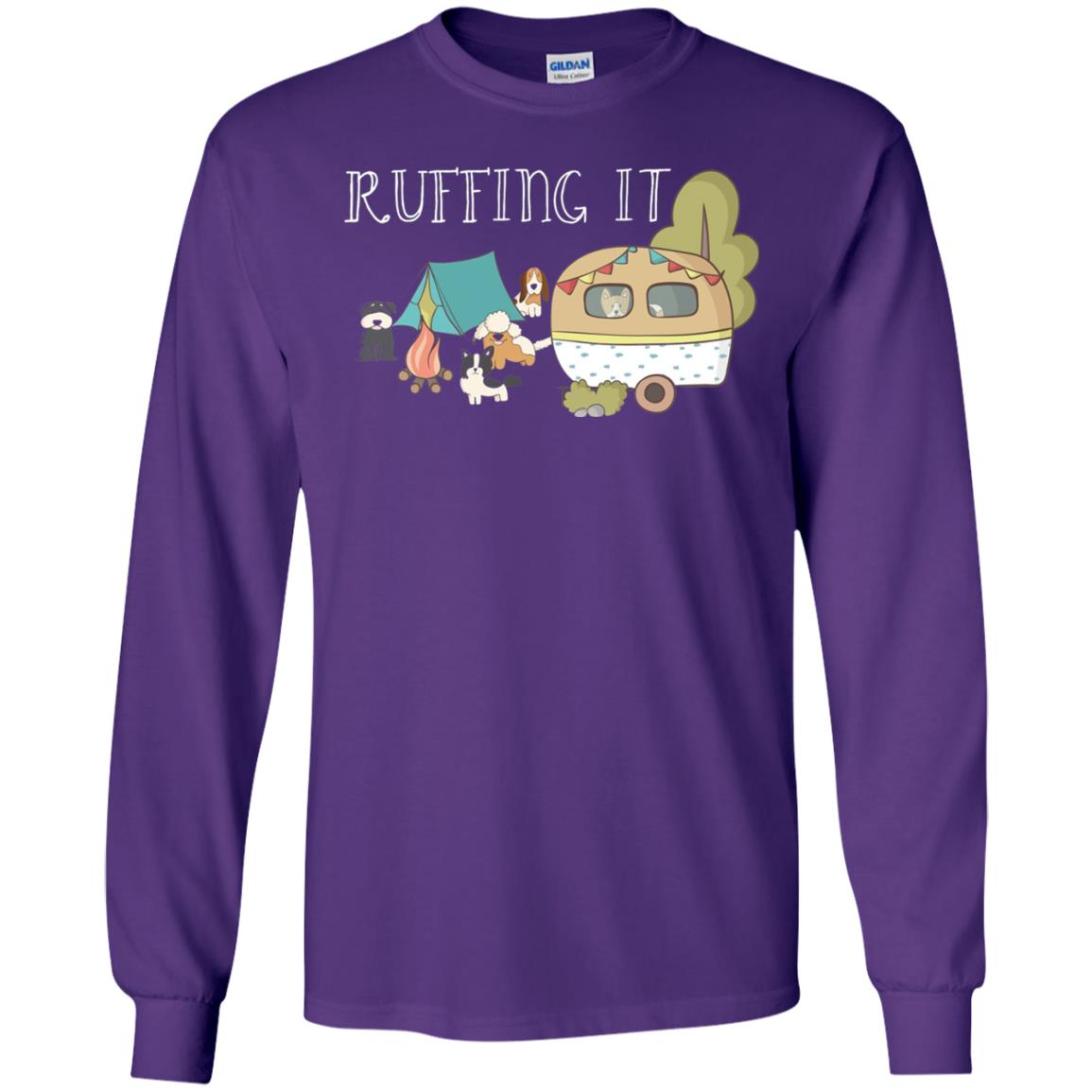 Ruffing It Camping With Dogs Camper T-shirt Purple