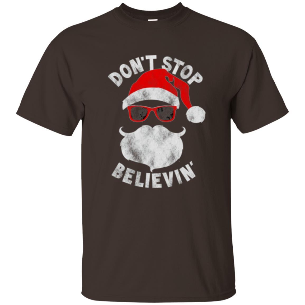 Christmas T-shirt Don't Stop Believing Cool Shades Santa Dark Chocolate