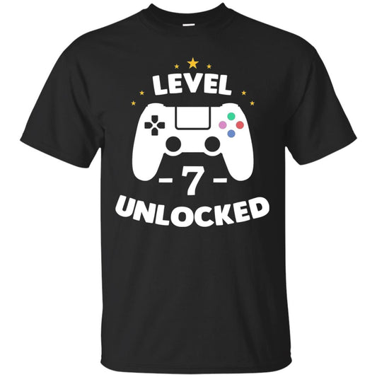 Level 7 Unlocked Gamer Seventh Birthday Party Shirt Black