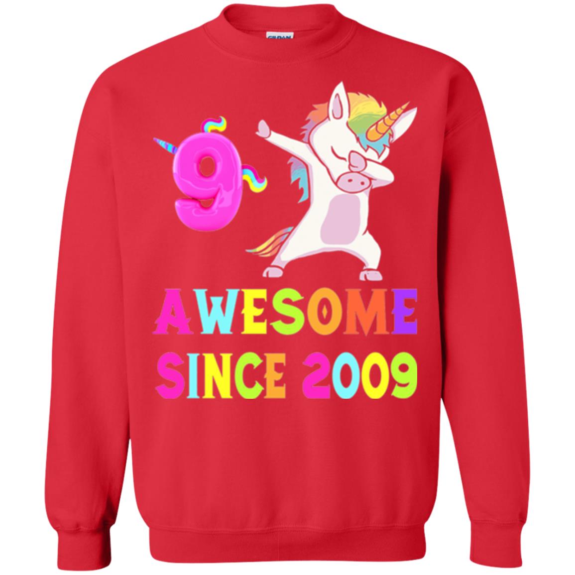9th Birthday T-shirt Unicorn Dabbing Awesome Since 2009 Red