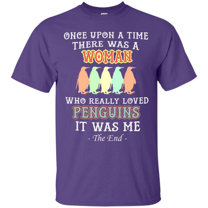 There Was A Woman Who Really Loved Penguins It Was Me Shirt Purple
