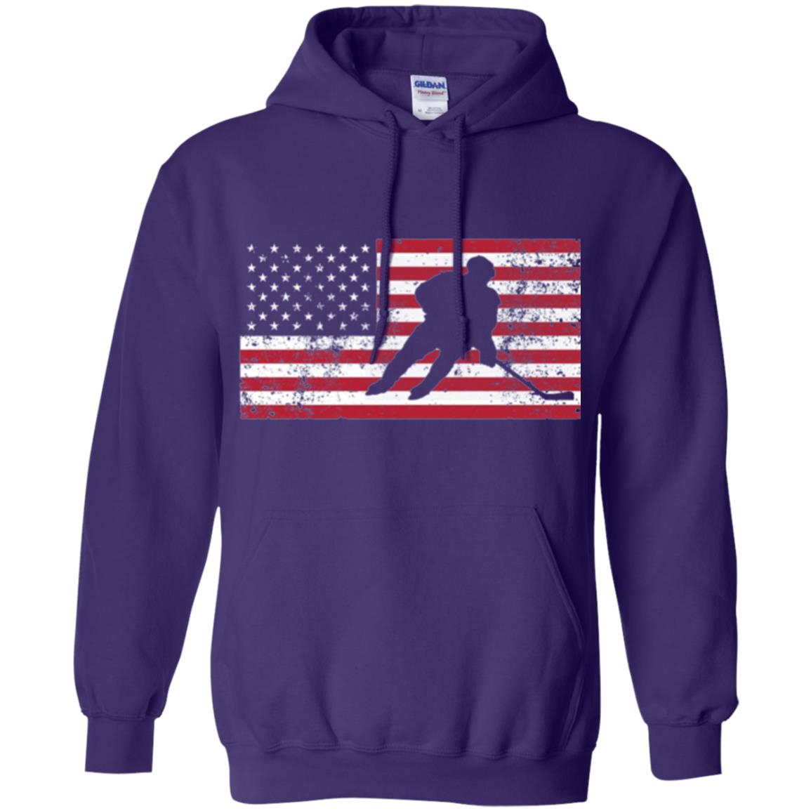 Hockey T-shirt American Flag Usa Patriotic Ice Skating Purple