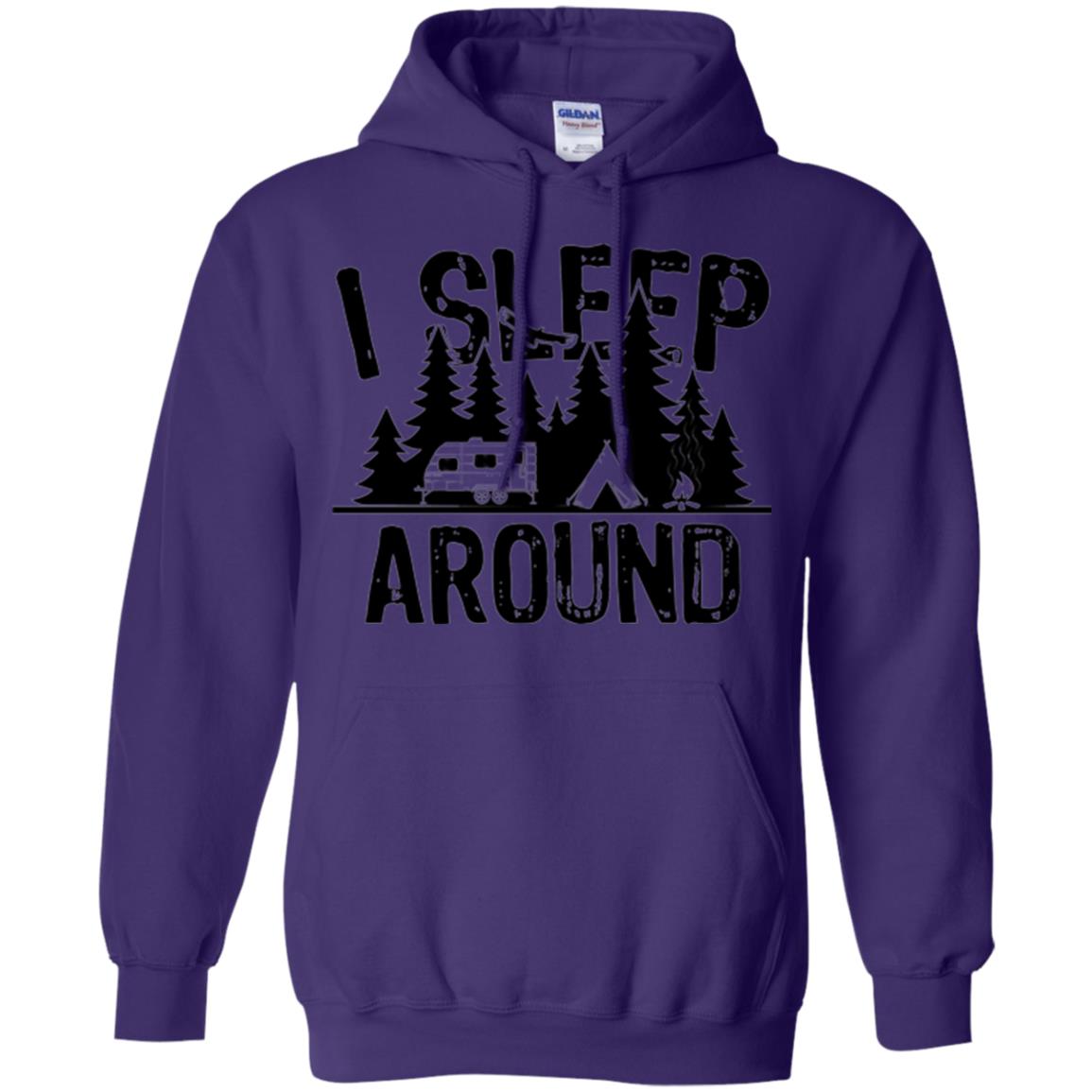 Funny Camping T-shirt I Sleep Around Purple