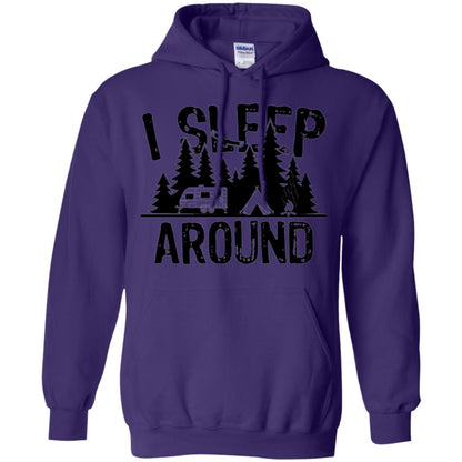 Funny Camping T-shirt I Sleep Around Purple