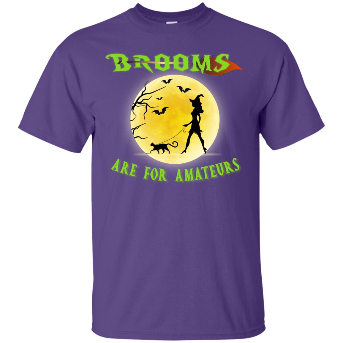 Brooms Are For Amateurs Witches Walk With Cat Funny Halloween Shirt Purple