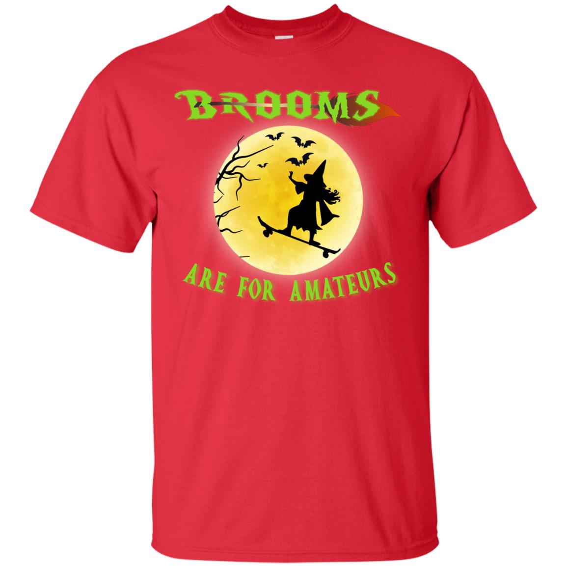 Brooms Are For Amateurs Witches Ride Skateboard Funny Halloween Shirt Red