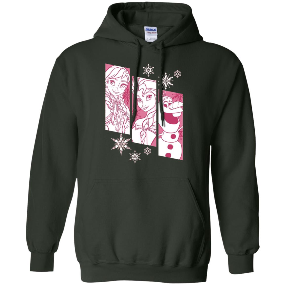 Frozen Anna Elsa Olaf Snowflake Panel Graphic T-shirt Forest Green