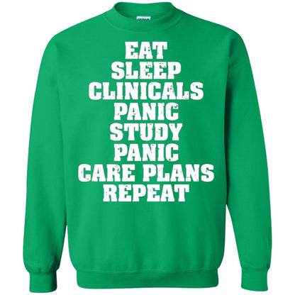 Funny Nursing Student T-shirt Eat Sleep Clinicals Panic Irish Green
