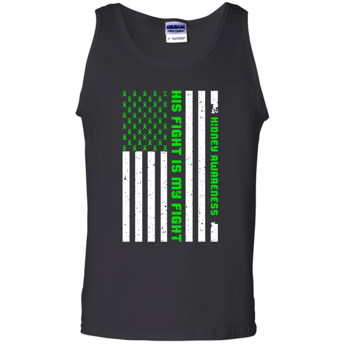 Kidney Awareness His Fight Is My Fight Kelly Green Ribbon Stars Flag Of Usa Shirt Black