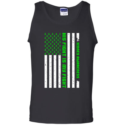 Kidney Awareness His Fight Is My Fight Kelly Green Ribbon Stars Flag Of Usa Shirt Black