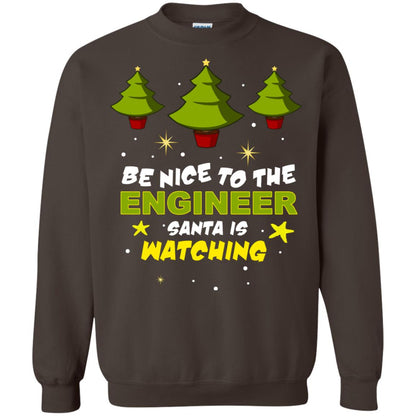 Be Nice To Be Engineer Santa Is Watching X-mas Gift Shirt Dark Chocolate