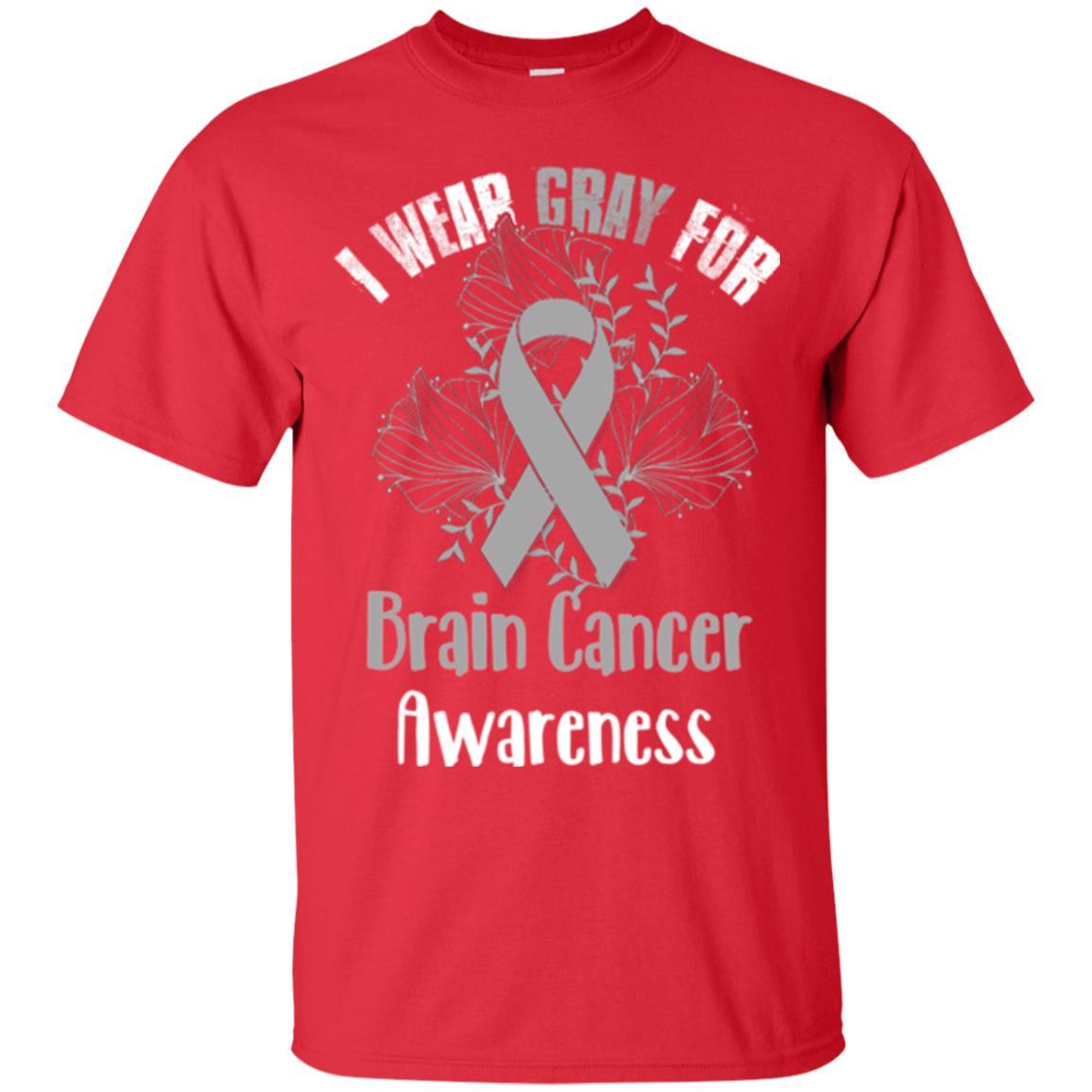 I Wear Gray For Brain Cancer Awareness T-shirt Red
