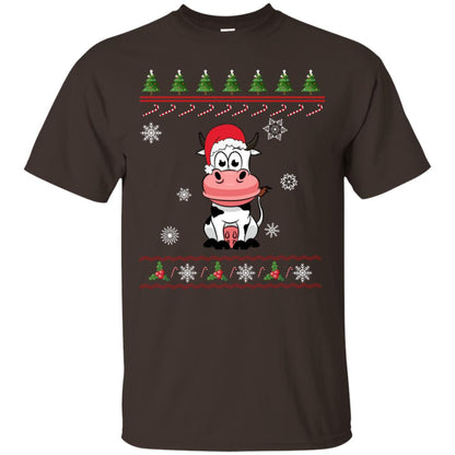 Milch Cow With Santa Hat Merry X-mas Ugly Christmas Gift Shirt For Mens Womens Kids Dark Chocolate