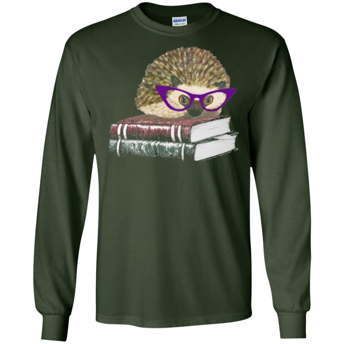 Adorable Hedgehog Book Nerd Gift Shirt Forest Green