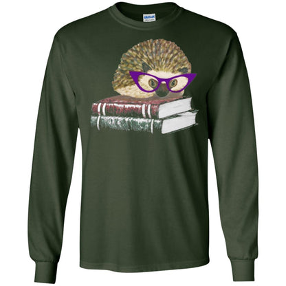 Adorable Hedgehog Book Nerd Gift Shirt Forest Green