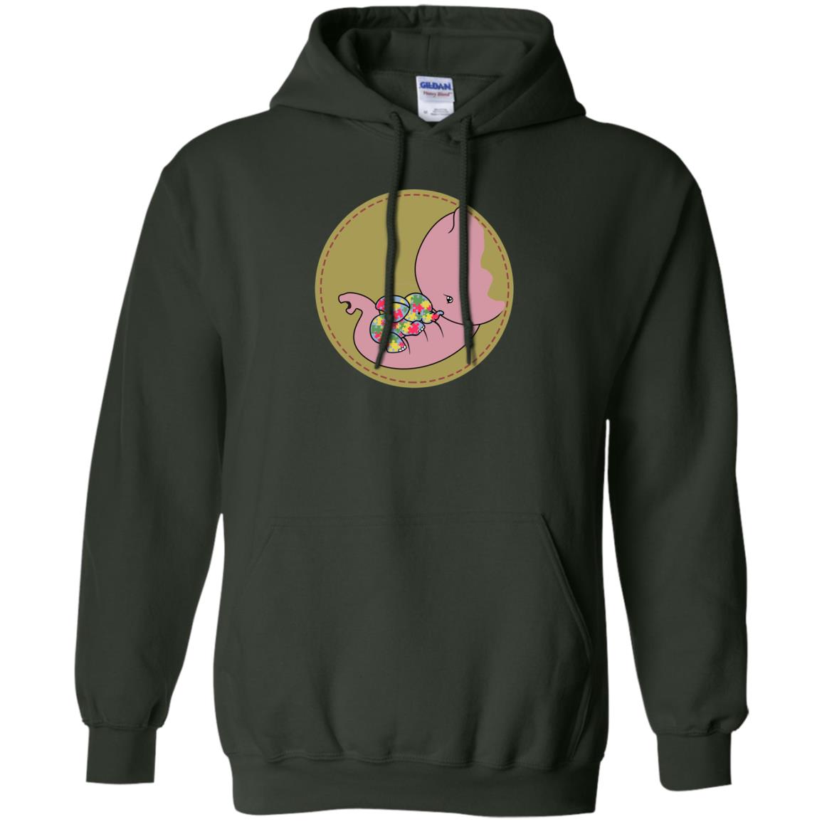 Elephant Mom And Baby Autism Awareness Shirt Forest Green