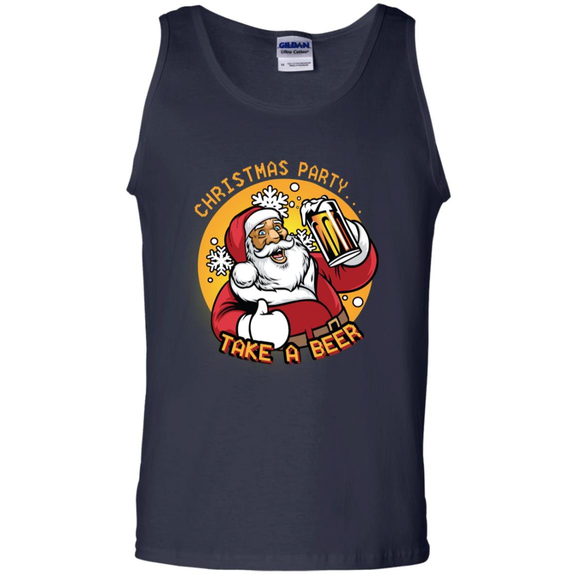 Christmas Party Take A Beer Santa X-mas Gift Shirt Navy