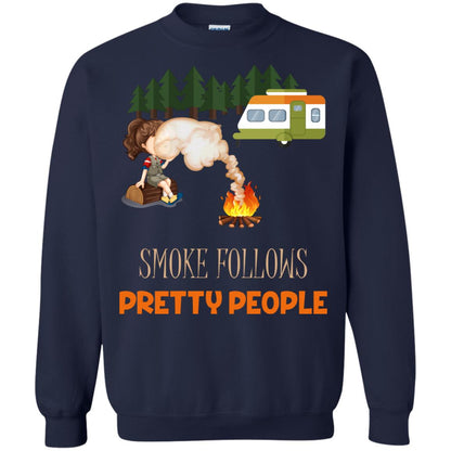 Smoke Follows Pretty People Camping Bbq Gift Shirt Navy