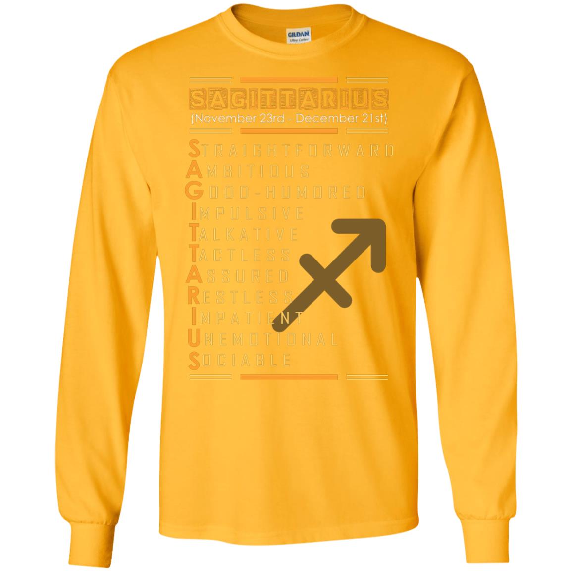 Sagittarius Birthday Shirt Straightforward Ambitious Good Humored Impulsive Talkative Gold