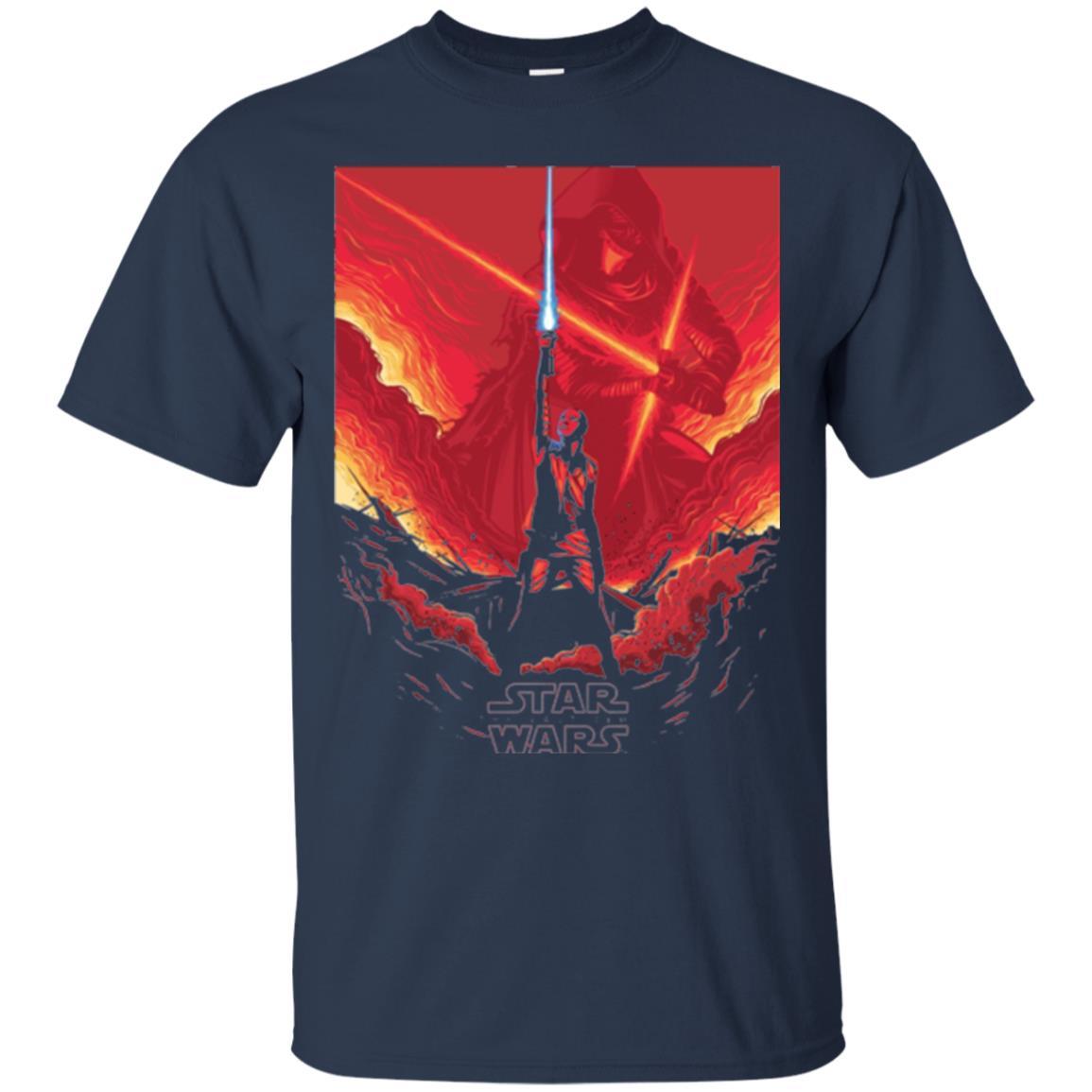 Film T-shirt Star Wars Last Jedi Rey Saber Reach Red Poster Navy