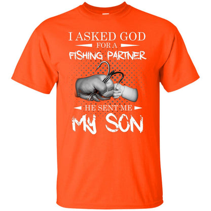 Fishing Daddy Shirt I Asked God For A Fishing Partner He Sent Me My Son Orange