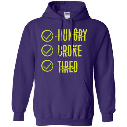 Hungry Broke Tired Check Mark T-shirt Purple