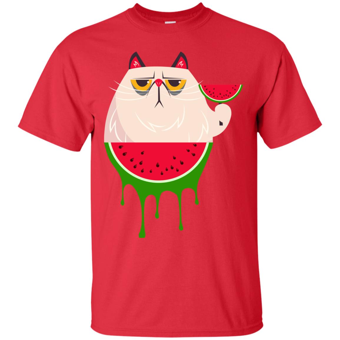 Watermelon Cat Funny Summer Melon Fruit Shirt Red