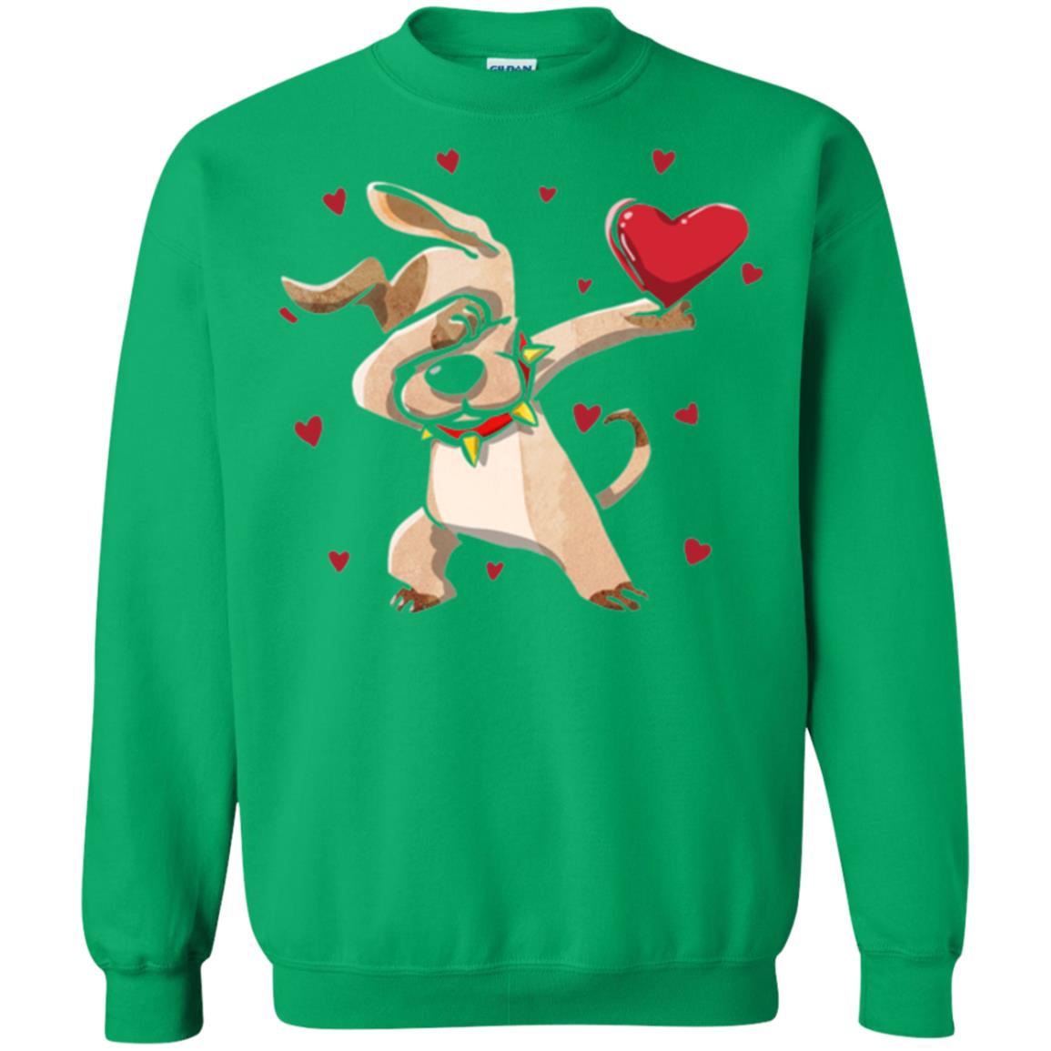 Funny Dabbing Dog Valentine_s Day T-shirt Irish Green