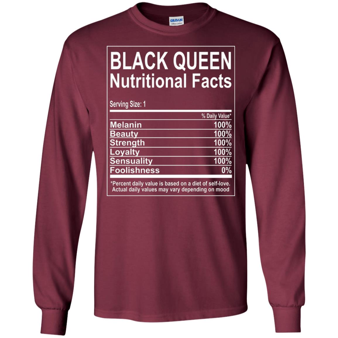Black Queen Nutritional Facts T-shirt Self Love Maroon