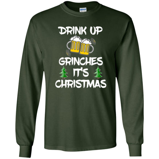 Beer Lover T-shirt Drink Up Beer Grinches It's Christmas Forest Green