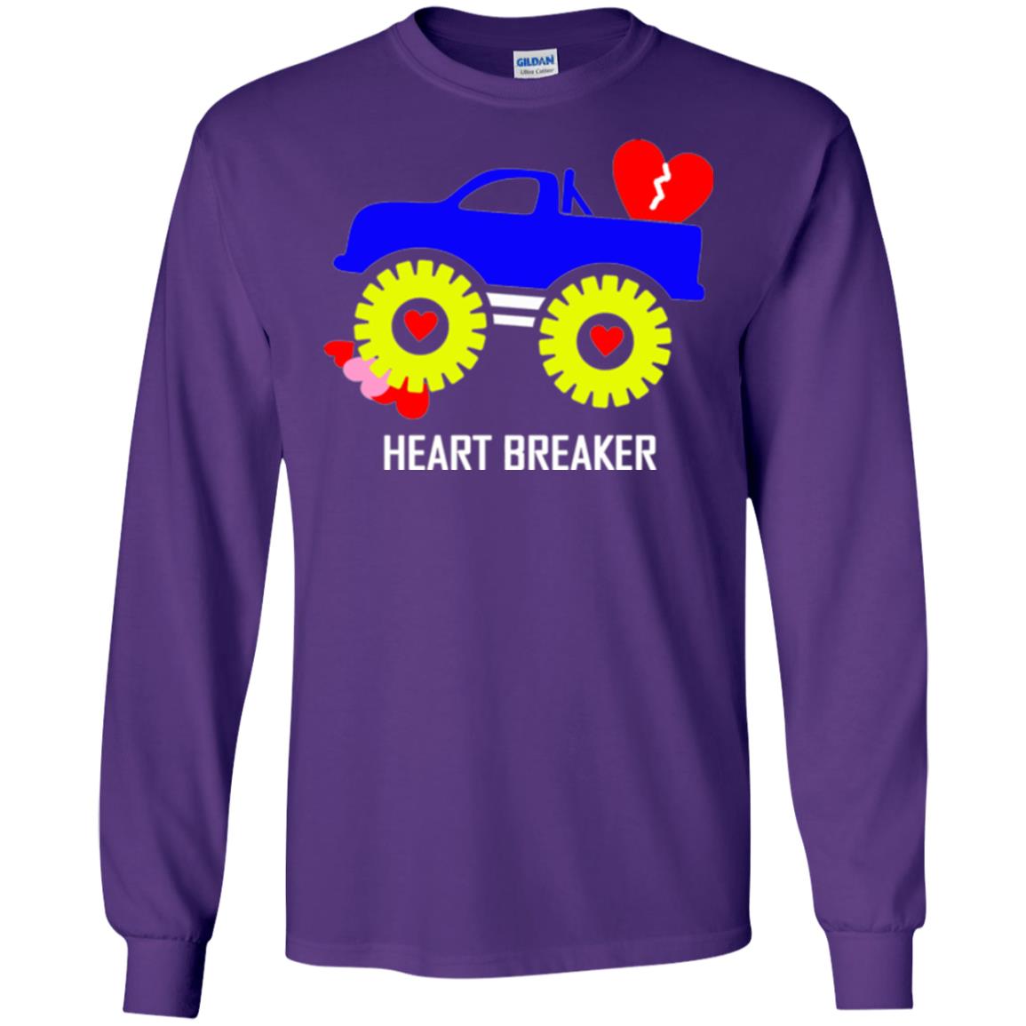 Heart Breaker Cute Blue Monster Truck Valentine_s Day T-shirt Purple