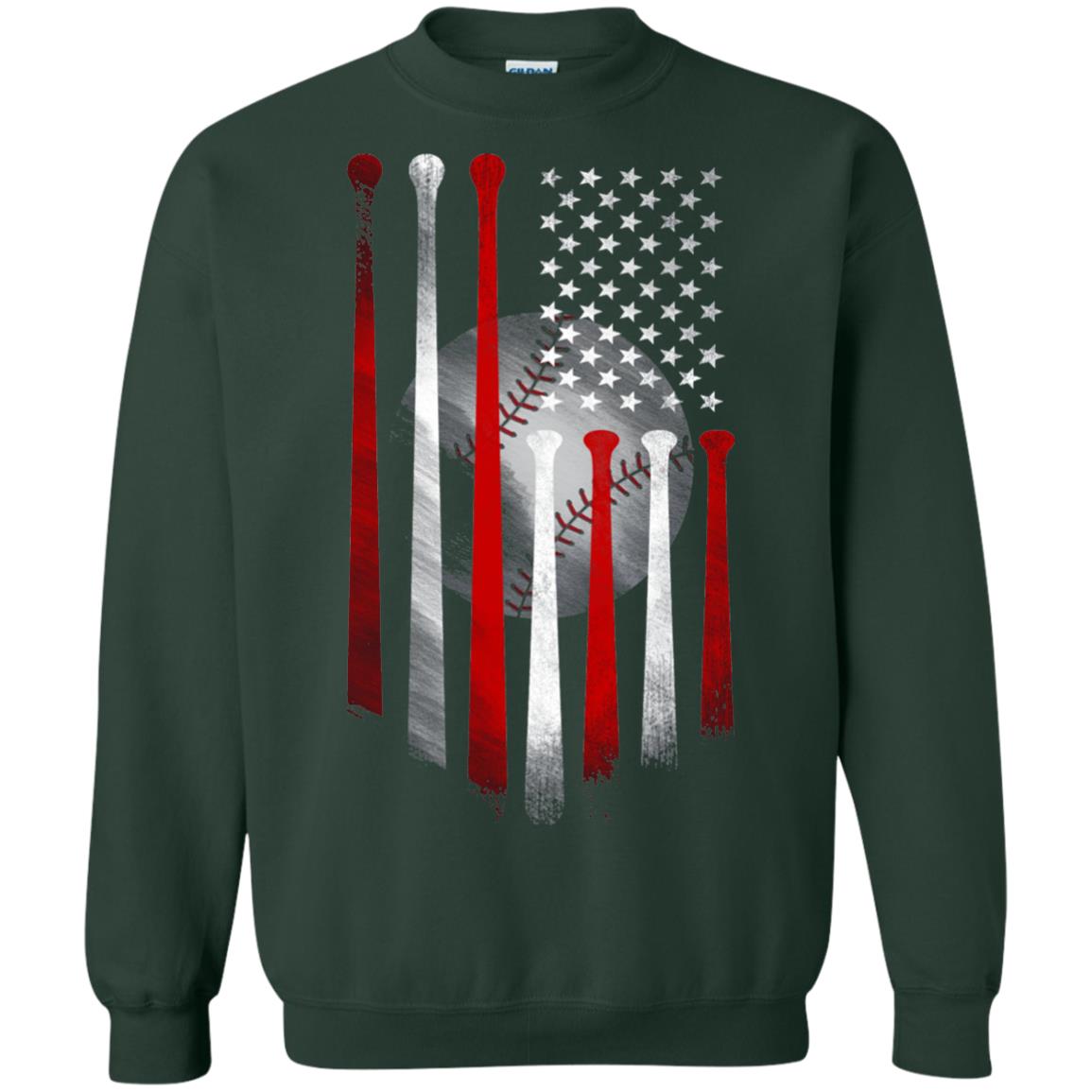 American Flag Baseball Flag Baseball Lover T-shirt Forest Green