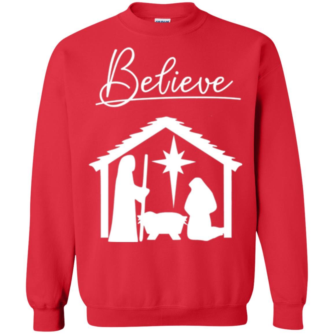 Christian Christmas T-shirt Believe Jesus Celebrate Red