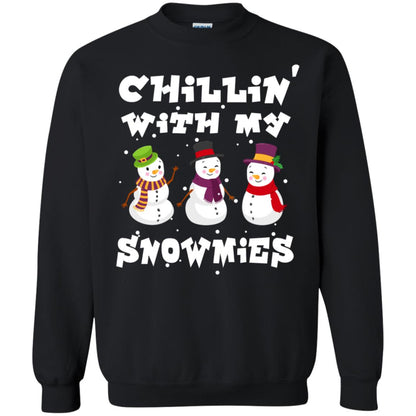 Chillin' With My Snowmie Snowman X-mas Gift Shirt For Mens Womens Kids Black